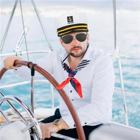Captain Sailor Costume Set Hat Scarf Sunglasses Nautical Party Accessories - Picture 7 of 8